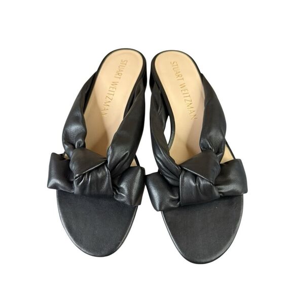 Stuart Weitzman Playa 35 Knot Slide Sandals Black Leather Size 11 Block Heel - Picture 5 of 9